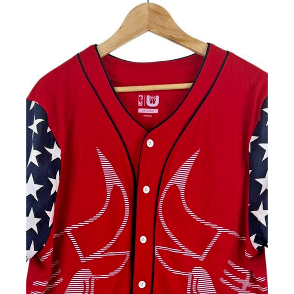 Chicago Bulls All Over Print Button-Up Red Jersey‎ NBA Basketball Men's L *SEE - Picture 5 of 7